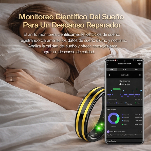anillo inteligente salud con medicion de ritmo cardiaco en tiempo real