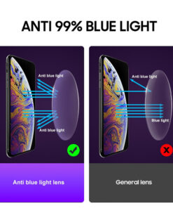 blue light glasses front detail with square tr90 frame made for study office use and long screen routines by alicevital daily wear