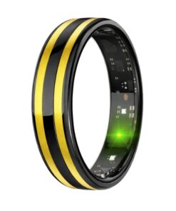 bluetooth smart health tracking ring in black gold for sleep tracking, heart rate monitoring, and comfortable daily wellness use