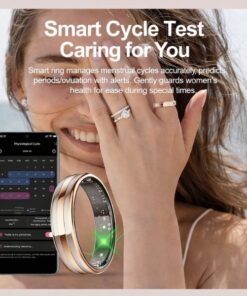black gold smart health ring featuring sleep tracking scene with mobile app overview for connected overnight wellness insights