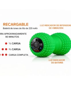 bola de masaje eléctrica verde para recuperación muscular profunda y alivio de tensión en espalda, piernas y pies con vibración portátil real