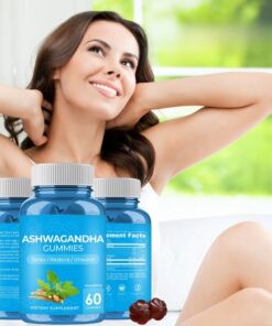 ashwagandha gummies for calm support by alicevital in a clean bottle close-up with mixed berry gummies for premium wellness support daily