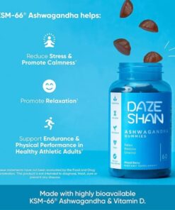ashwagandha gummies for calm support by alicevital in a blue benefits infographic highlighting relaxation, balance, and daily ritual care