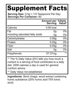 chaga extract powder for mixable supplement use with birch chaga humic fulvic wood extract and daily wellness routine by alicevital home use