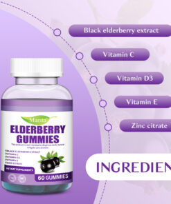 elderberry gummies daily immune support by alicevital close-up gummies showing black elderberry texture and wellness appeal for adult care