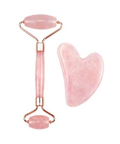 herramienta gua sha de jade rosa para masaje facial suave y ritual de skincare con aceite facial o sérum en casa alicevital premium