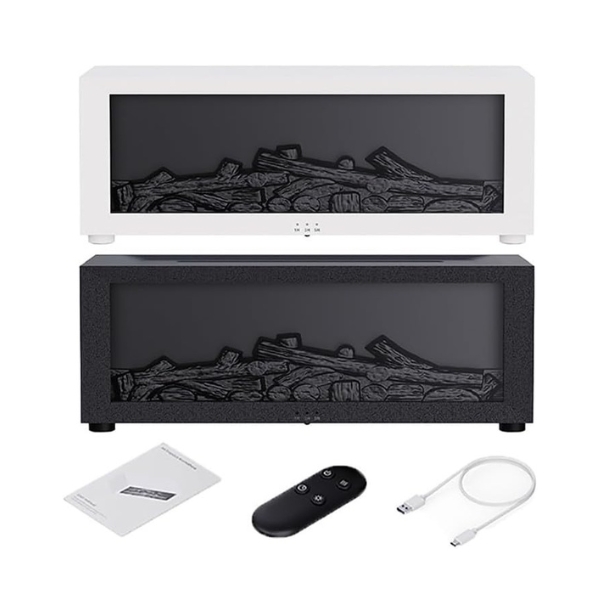 fireplace aroma diffuser with 3d flame effect black and white set with remote usb cable and manual for cozy home ambiance use decorpro