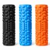 vibrating foam roller in black blue and orange with textured deep tissue surface for full body recovery and portable daily wellness supports