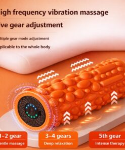 vibrating foam roller showing multiple speed levels and control panel with five intensity modes designed for personalized recovery and full body use