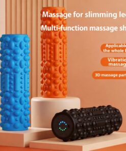 vibration massage roller in black blue and orange showing color options textured surface and full body muscle recovery support at home daily