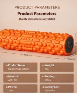 fitness vibrating foam roller size material and practical design overview portable recovery roller in orange with size and material overview for full body massage support gym routines and daily recovery use at home