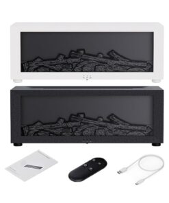 fireplace aroma diffuser with 3d flame effect black and white set with remote usb cable and manual for cozy home ambiance use decorpro