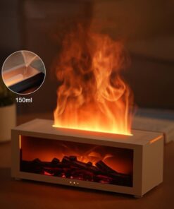 fireplace aroma diffuser with 3d flame effect cozy tabletop view with warm mist flame and 150ml capacity for restful room ambiance glow calm