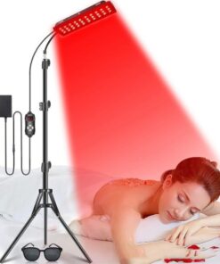 nano infrared adjustable therapy lamp showing height adjustment from 35 to 67 inches for targeted red light therapy