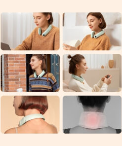 neck massager with heat therapy used in daily routine showing portable wearable design for work relaxation and everyday comfort use