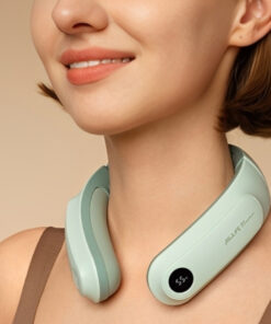 neck massager with heat therapy close up showing ergonomic wearable design and comfortable fit around neck for daily relaxation use