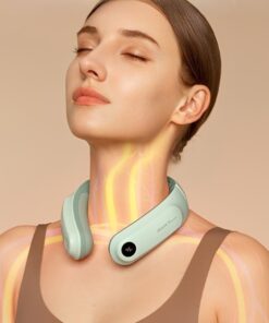 neck massager with heat therapy worn by user showing warmth effect supporting neck and shoulder relaxation and daily stress relief