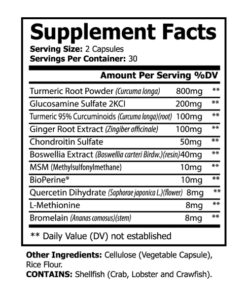 turmeric supplement facts panel for platinum turmeric capsules with turmeric curcumin ginger boswellia msm and bioperine details online info