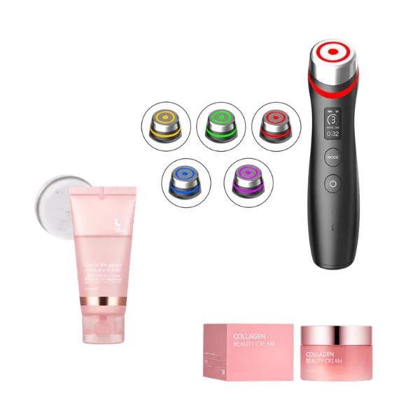 vibemicro led microcurrent facial device with retail box packaging showing the 6 in 1 skin rejuvenation design and black finish clearly now