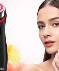 product image of the vibemicro led microcurrent facial device with five care mode icons highlighting the visible treatment heads clearly