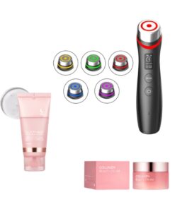 vibemicro led microcurrent facial device with retail box packaging showing the 6 in 1 skin rejuvenation design and black finish clearly now