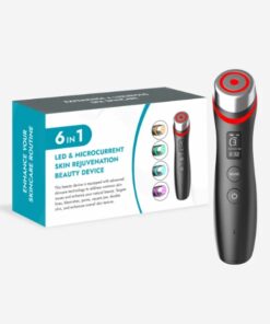 front product view of the vibemicro led microcurrent facial device with five colored care heads displayed around the main unit clearly now