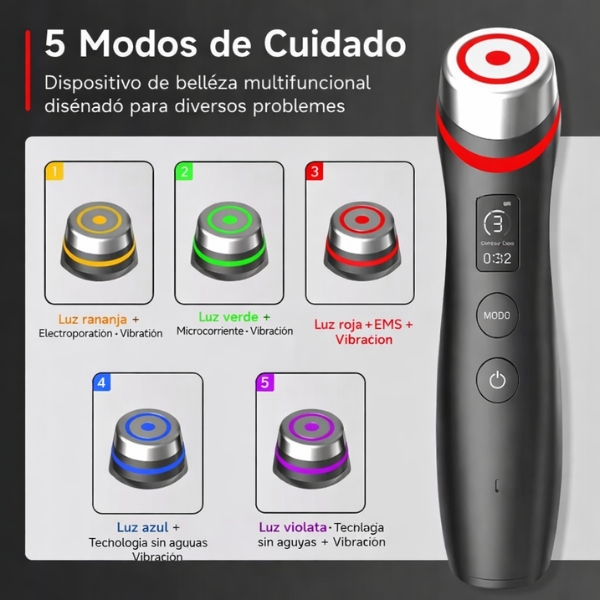imagen 3 de dispositivo facial microcorriente led 6 en 1 con vibemicro massager
